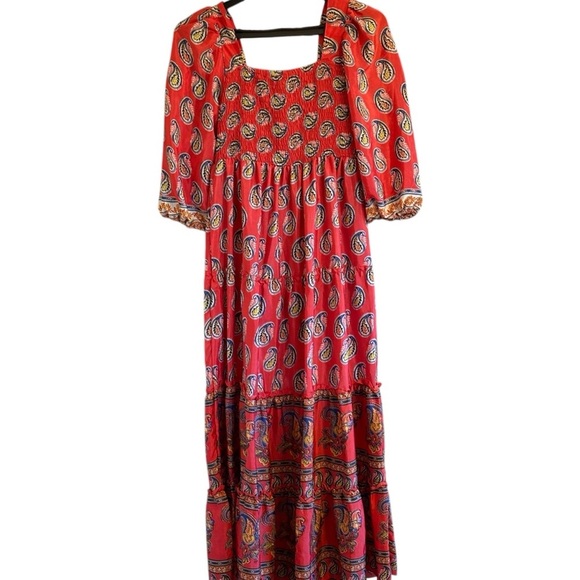 Me 2 Magic Boho Maxi Dress Large Balloon Sleeves Orange Red Retro 70s - Picture 9 of 9